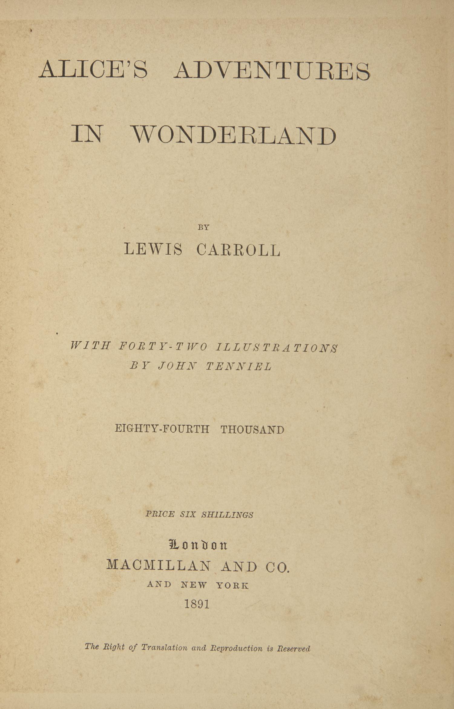 Carroll, Lewis (Charles Lutwidge Dodgson). Alice's Adventures in Wonderland
