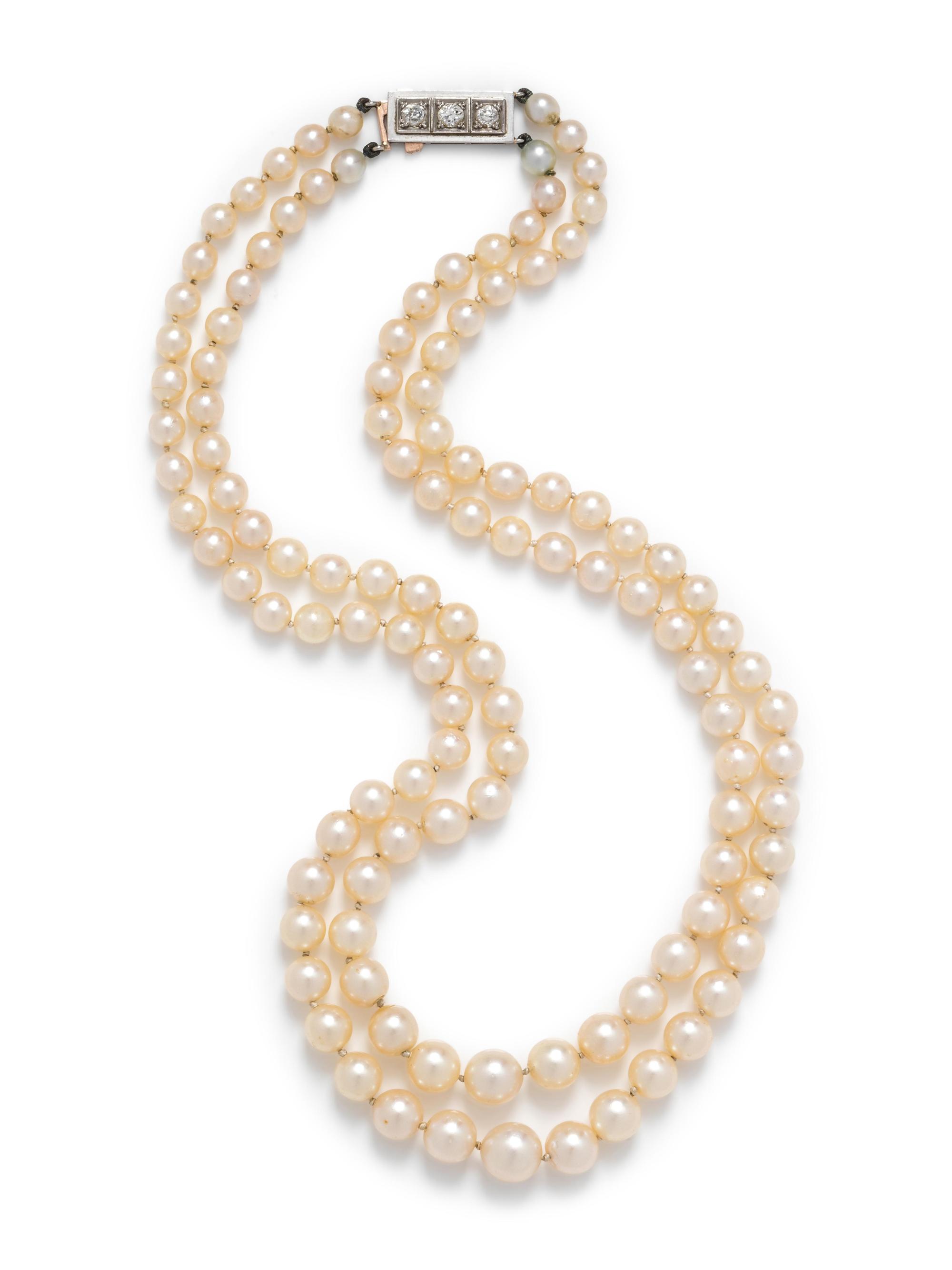CULTURED PEARL AND DIAMOND NECKLACE