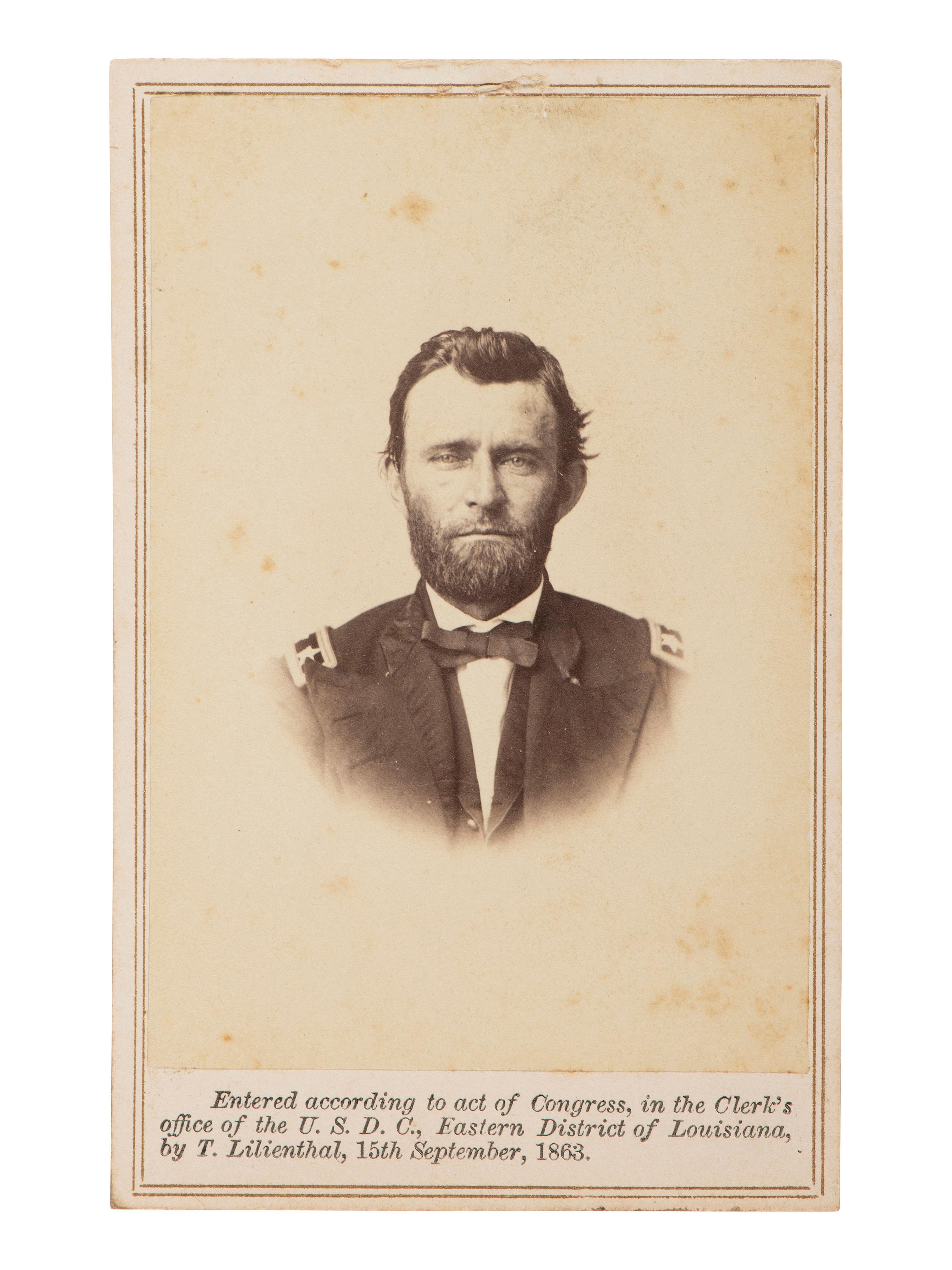 [CIVIL WAR -- GRANT, ULYSSES S. (1822-1885)]. CDV of Ulysses S. Grant as major general. New Orleans, LA: T. Lilienthal, 1863.