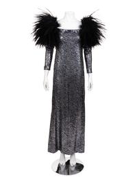 Unlabeled Sequined Dress with Feather Trim, 1970-90s
