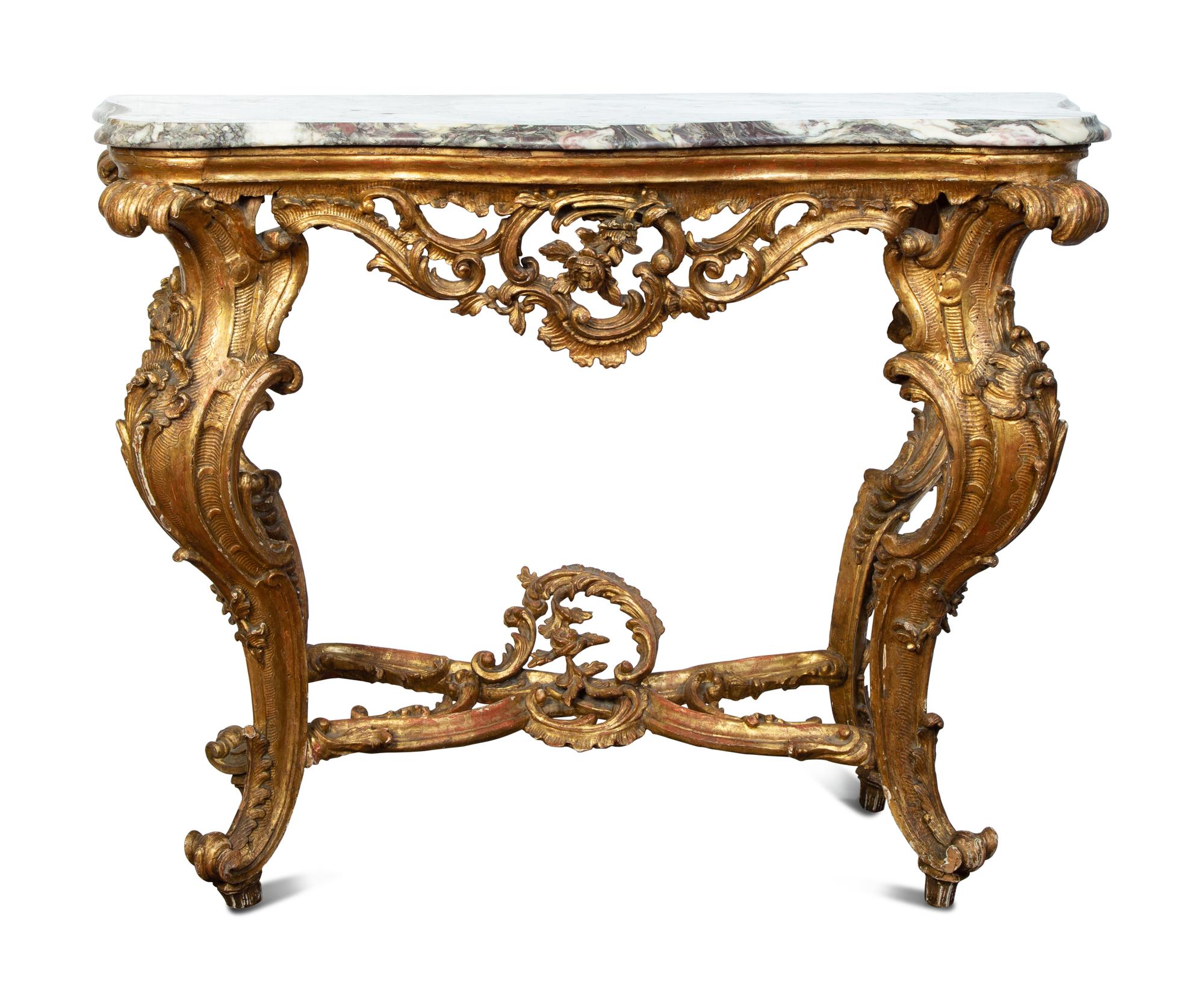 A Genovese Carved Giltwood Console Table — 18TH CENTURY