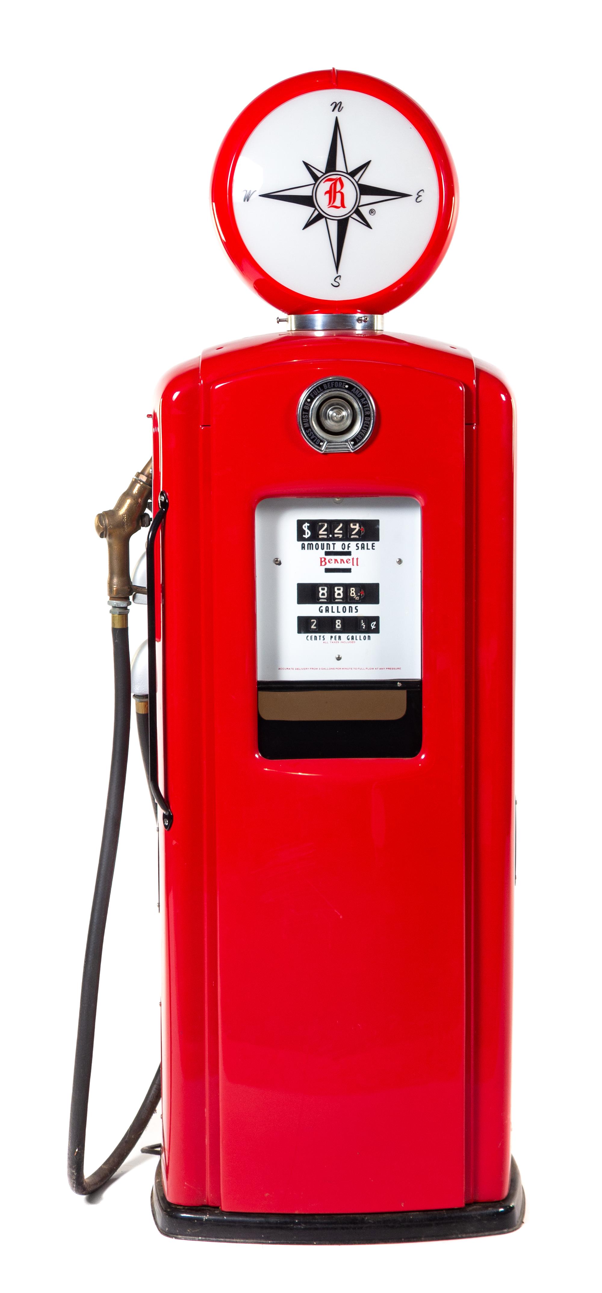 A Bennett Enameled Gasoline Pump Height 76 inches. — FIRST HALF 20TH CENTURY