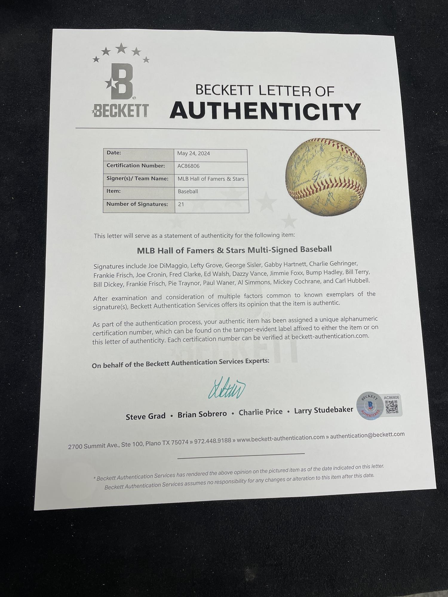 An Impressive Multi Signed Autograph Vintage 1955 Hall of Fame Induction Weekend Baseball Featuring Joe DiMaggio, Jimmie Foxx and 18 Others (Beckett Authentication Services)