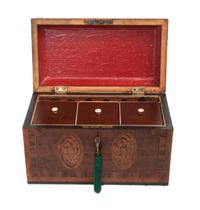 A Sheraton Mahogany Tea Caddy Height 6 1/2 x width 10 x depth 5 1/2 inches.