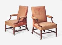 A Near Pair of George III Mahogany Library Armchairs