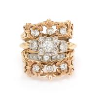 A 14 Karat Bicolor Gold and Diamond Ring Set, 7.30 dwts.