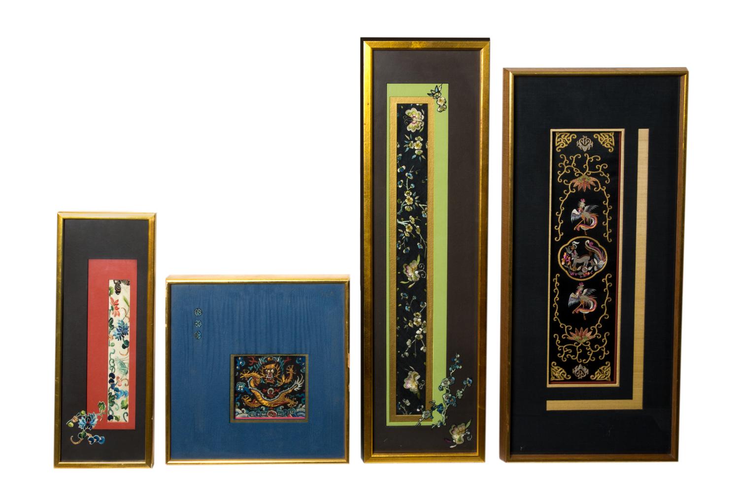 Eight Chinese Embroidered Silk Panels