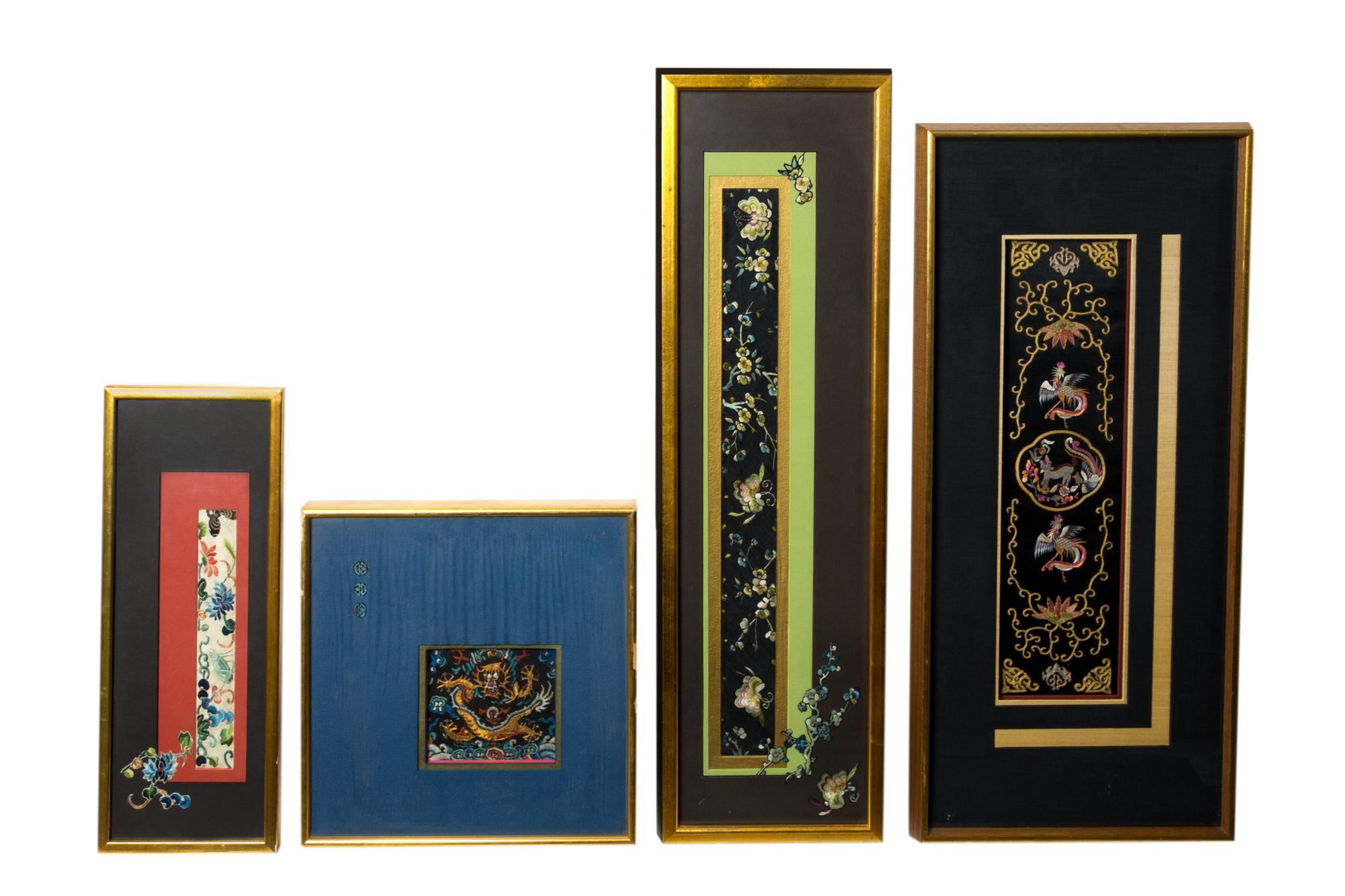 Eight Chinese Embroidered Silk Panels