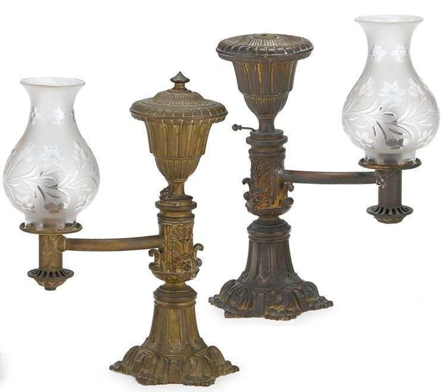 Pair of gilt bronze argand lamps 19th century