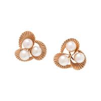 YELLOW GOLD AND CULTURED PEARL EARCLIPS