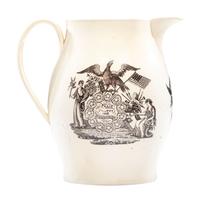 A Liverpool Transfer-Printed Creamware 'Union to the People of America' Pitcher