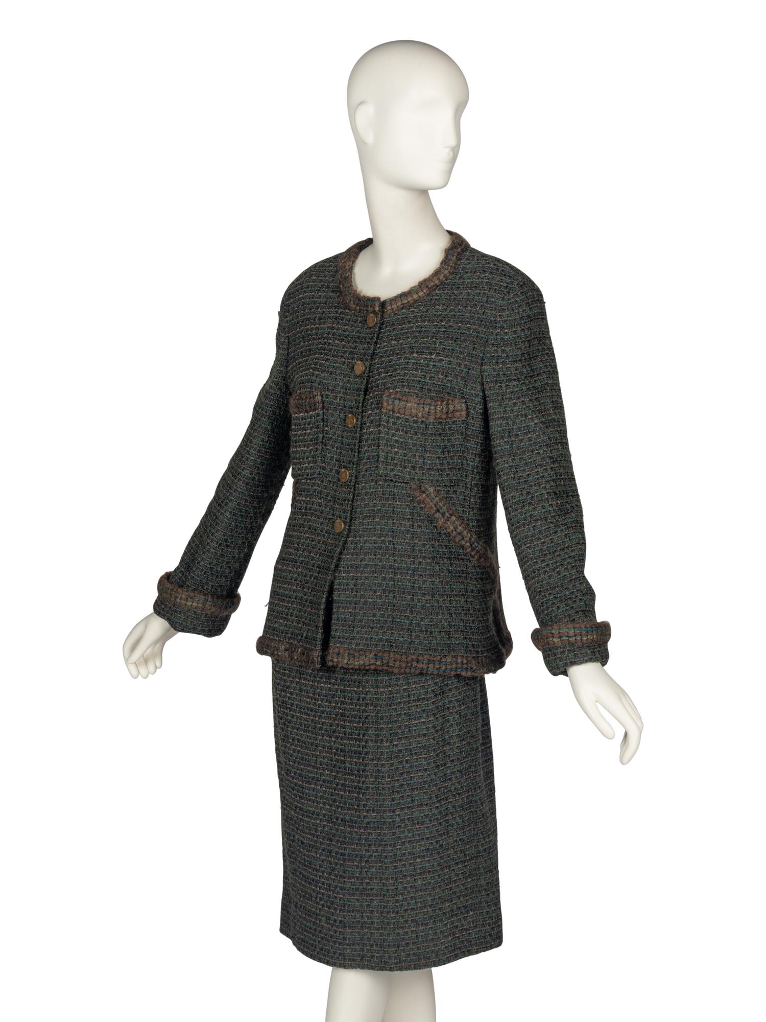 Chanel Tweed Skirt Suit With Scarf