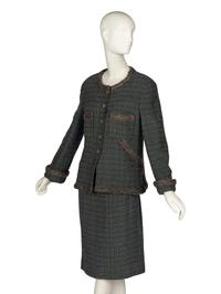 Chanel Tweed Skirt Suit With Scarf