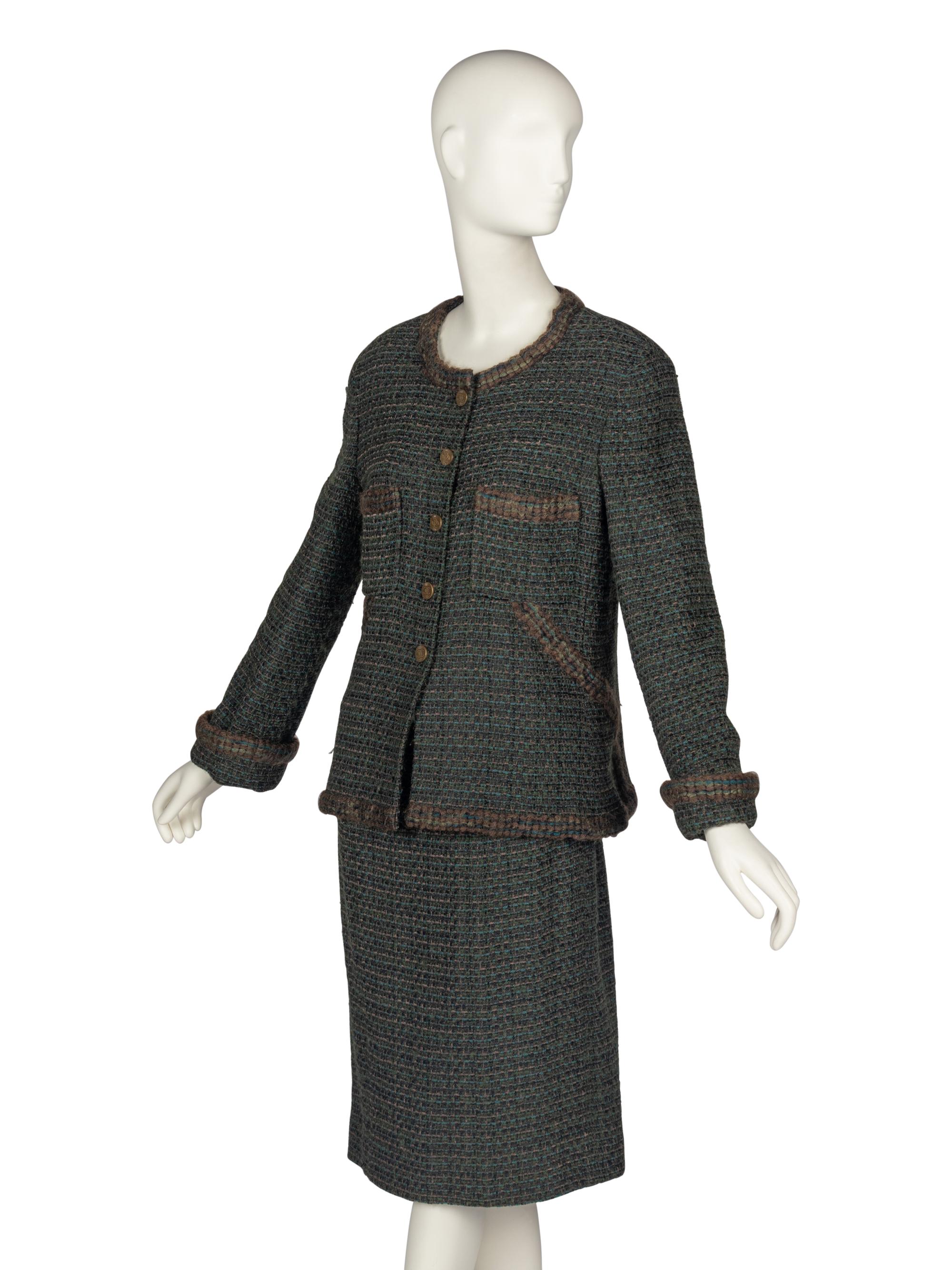 Chanel Tweed Skirt Suit With Scarf