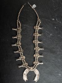Navajo Silver and Turquoise Squash Blossom Necklace