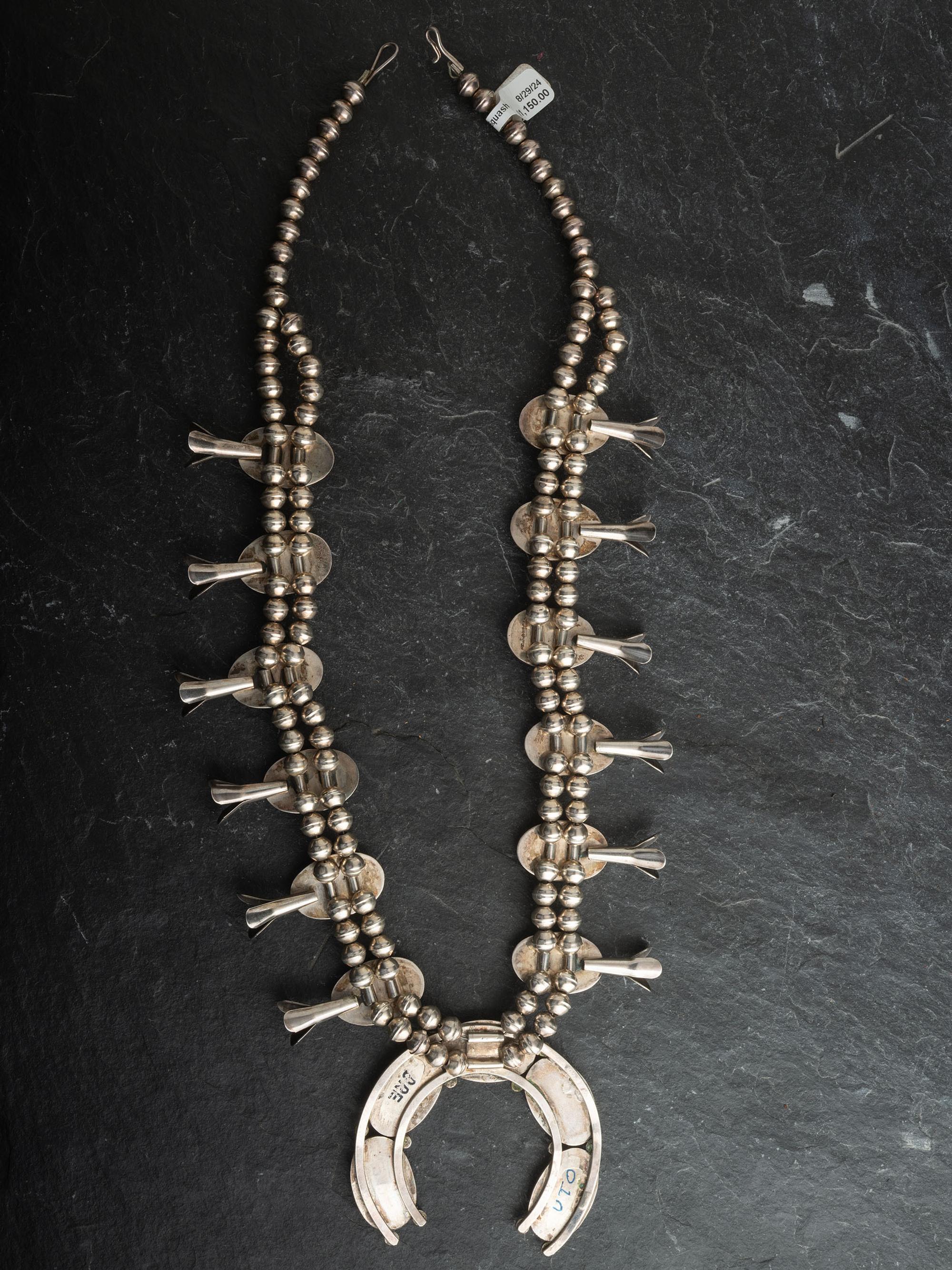 Navajo Silver and Turquoise Squash Blossom Necklace