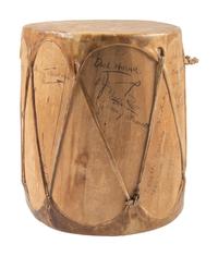 REAGAN, Ronald (1911-2004). Prop drum likely from the feature film The Bad Man , signed by the cast and crew, including Ronald Reagan.