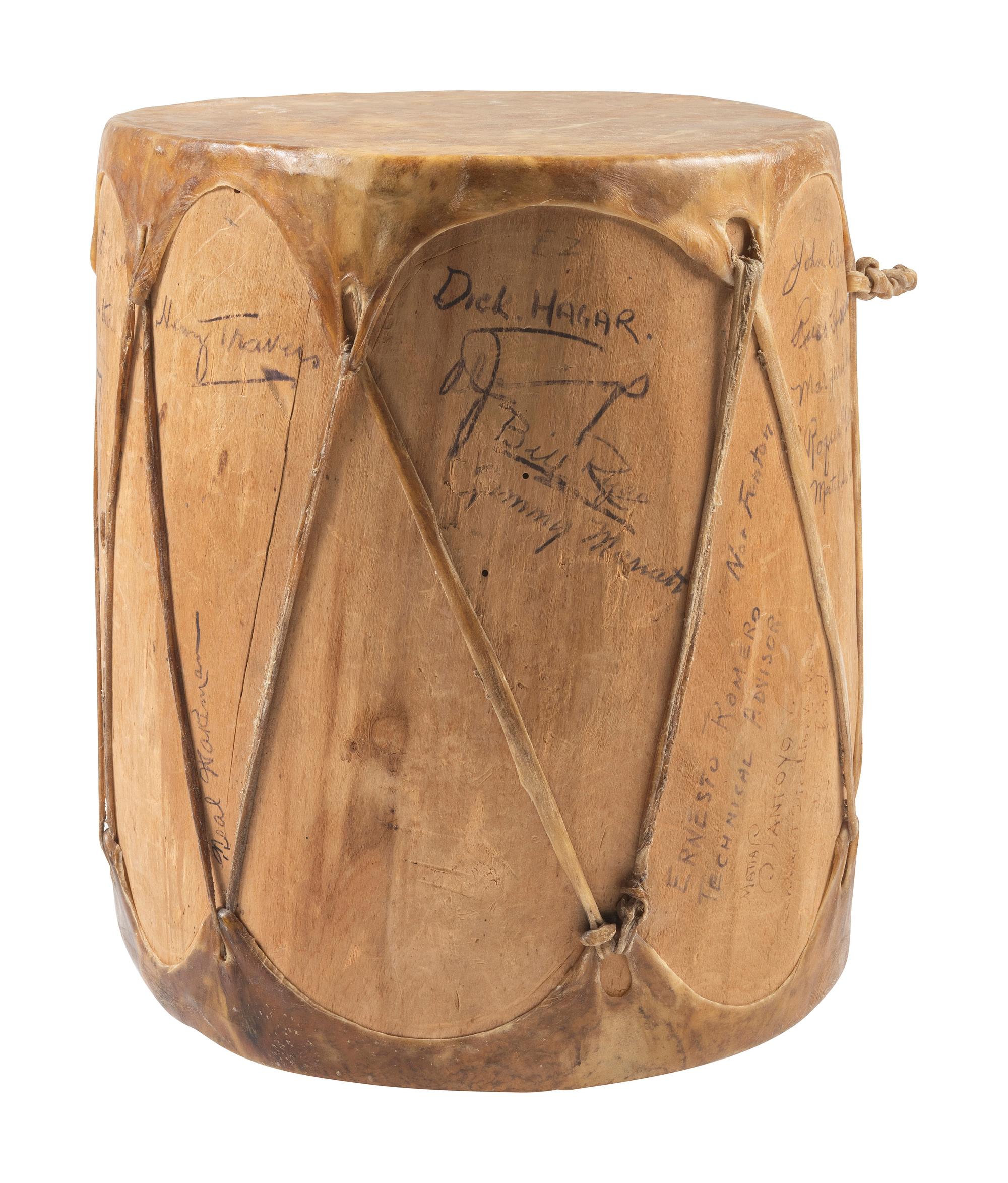 REAGAN, Ronald (1911-2004). Prop drum likely from the feature film The Bad Man , signed by the cast and crew, including Ronald Reagan.