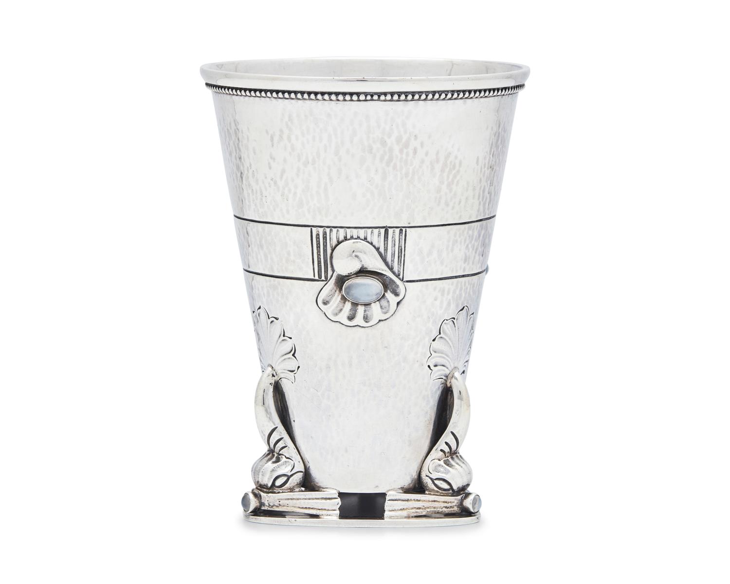 A Georg Jensen Silver and Moonstone Mounted Vase