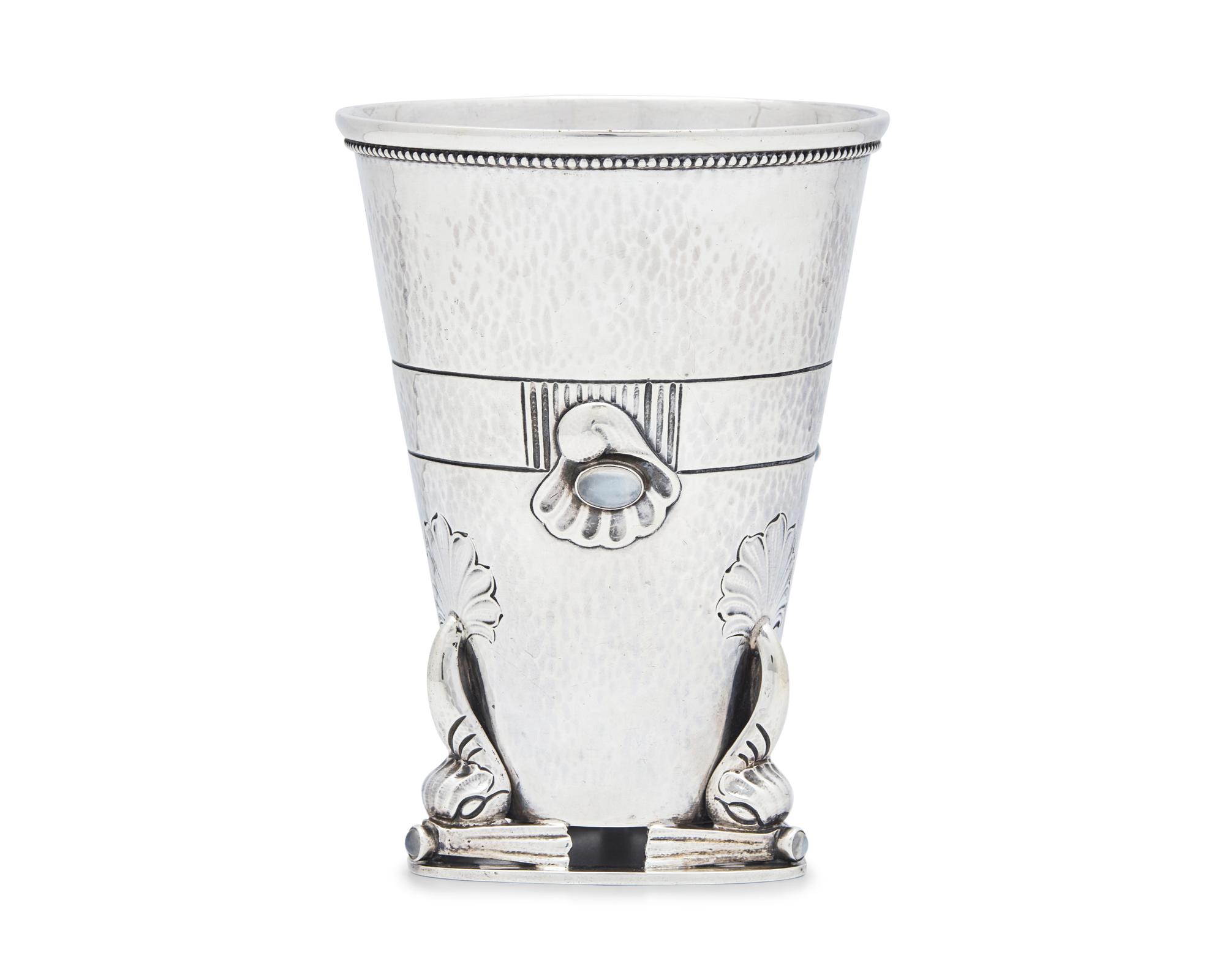 A Georg Jensen Silver and Moonstone Mounted Vase
