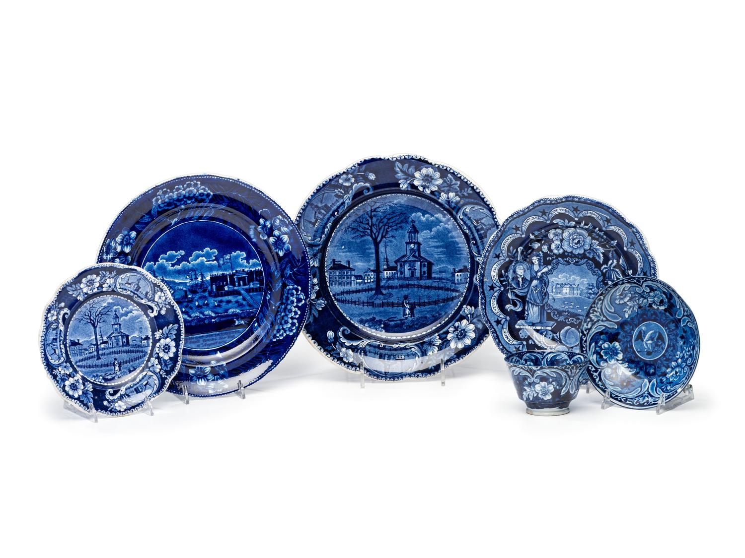 Six Historical Blue Staffordshire Articles