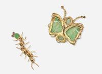 A Set of Two Jade Insect Brooches