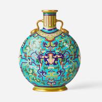 A Minton glazed porcelain moon flask Designed by Christopher Dresser (English, 1834-1904), England, circa 1870