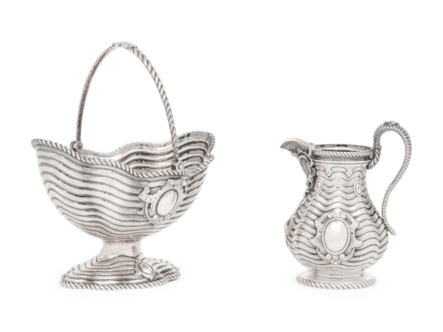 A Grosjean and Woodward for Tiffany and Co. Silver Creamer and Sugar Basket
