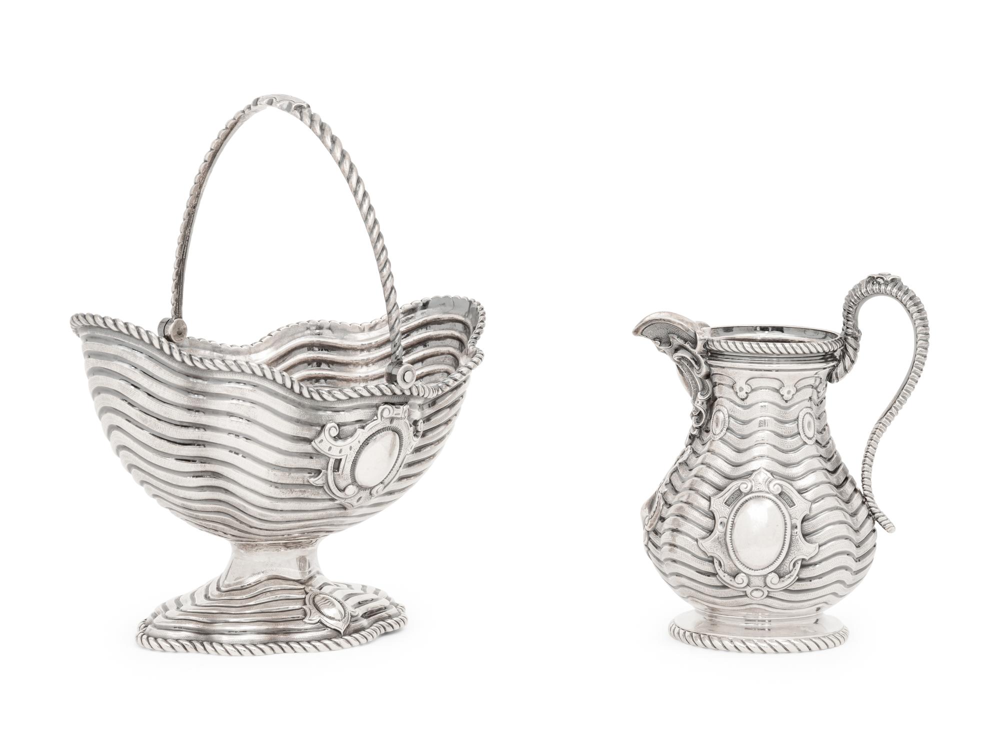 A Grosjean and Woodward for Tiffany and Co. Silver Creamer and Sugar Basket