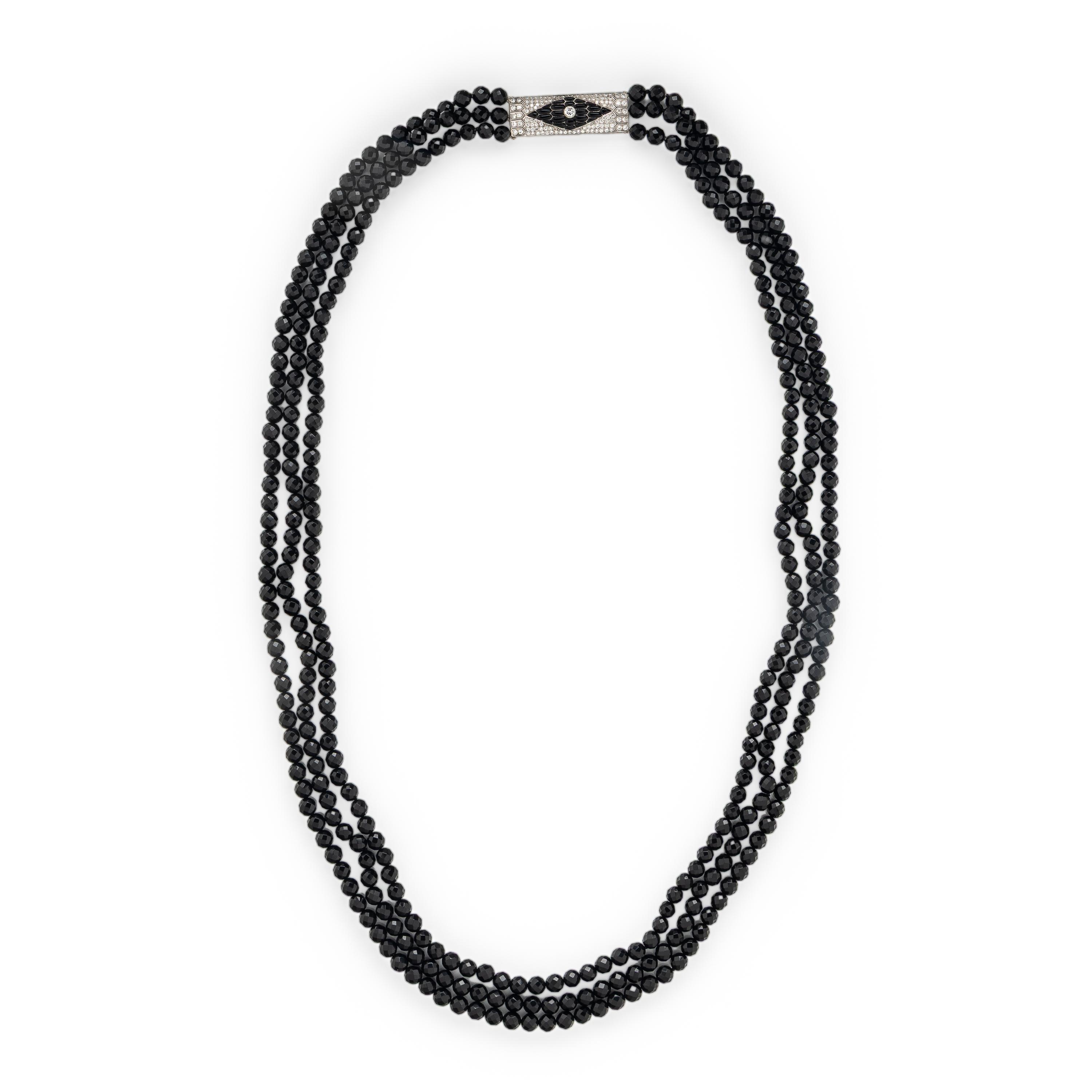 Diamond and Onyx Beaded Necklace