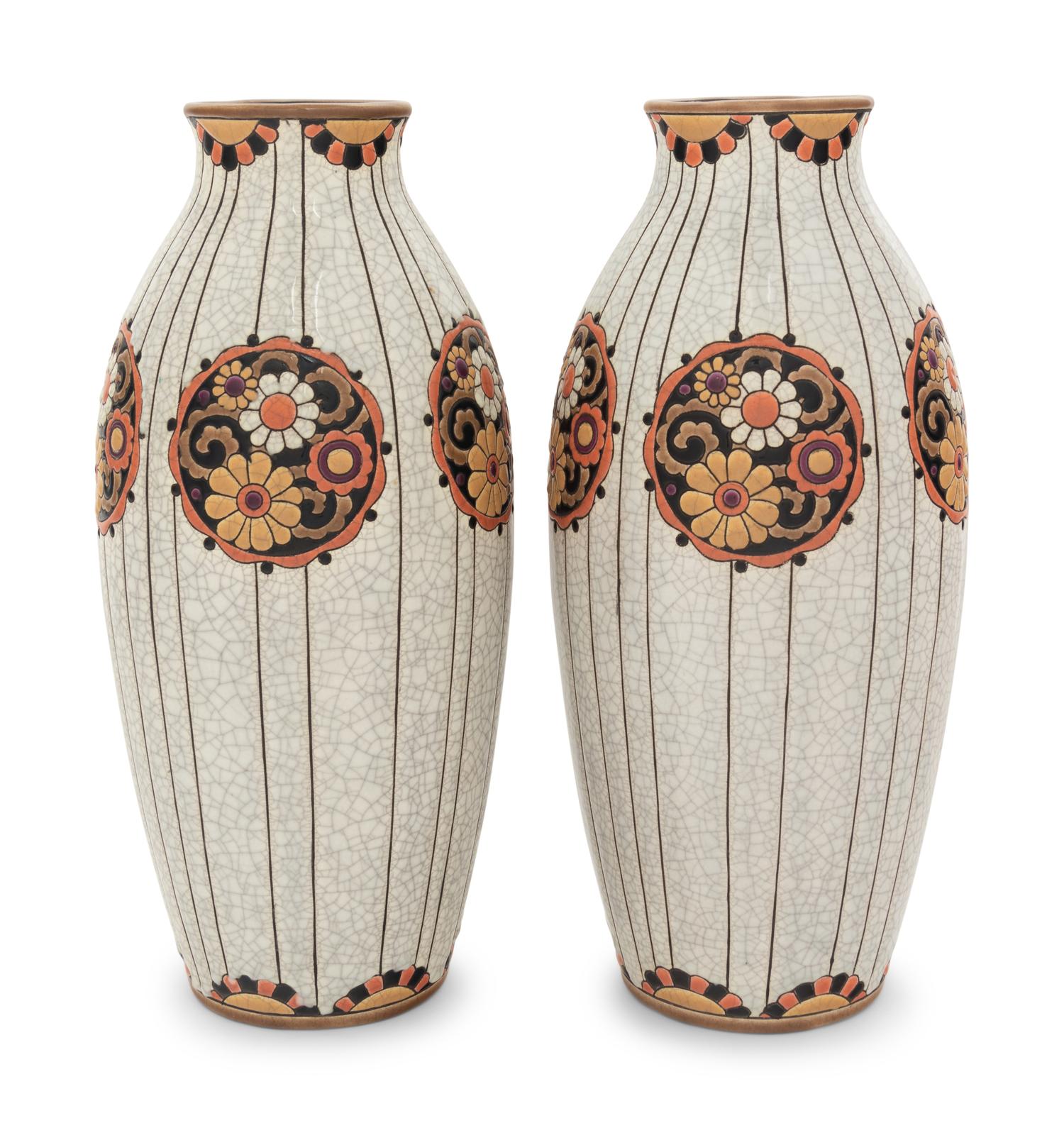 A Pair of Faïenceries et Emaux de Longwy Vases