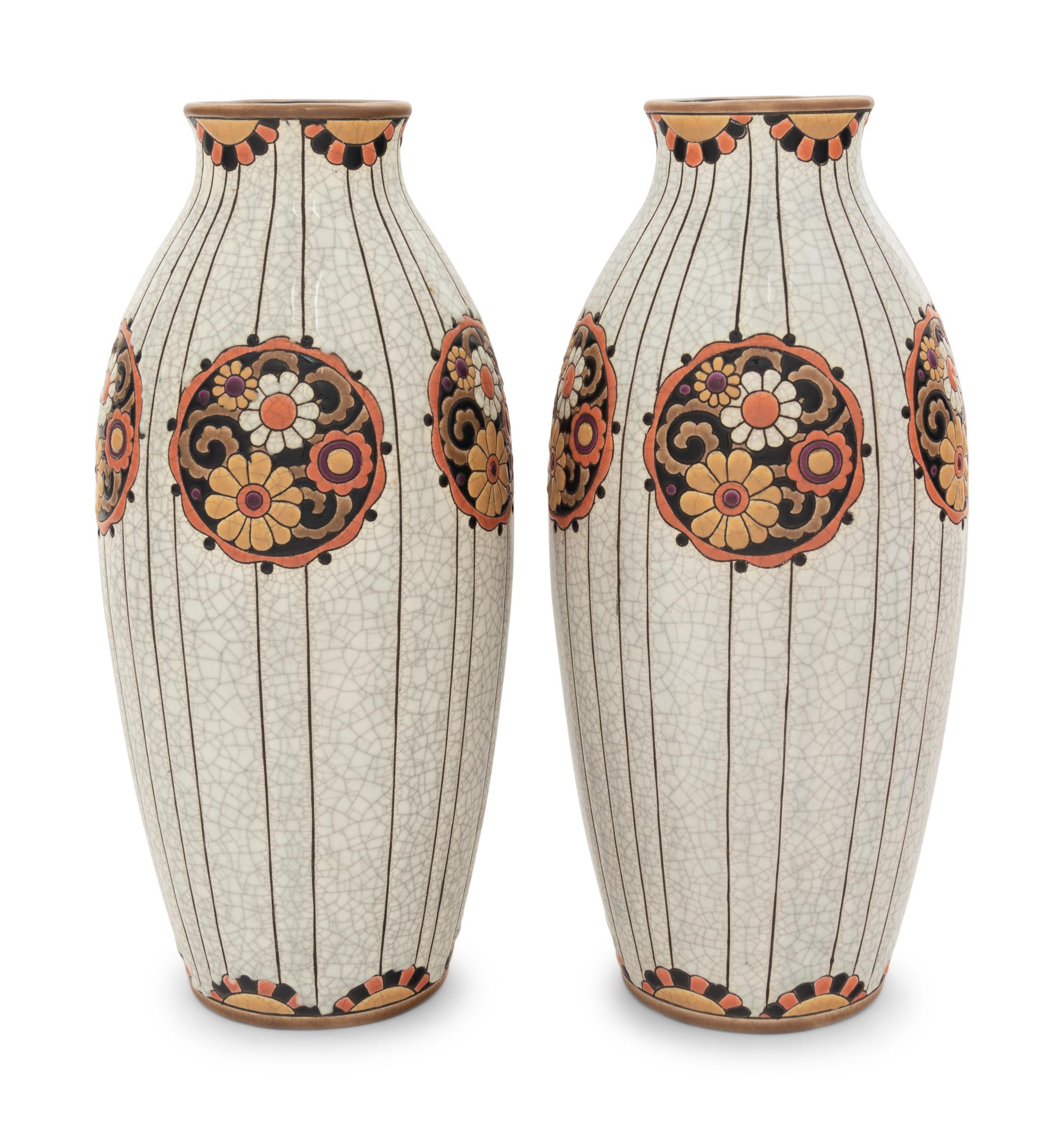 A Pair of Faïenceries et Emaux de Longwy Vases