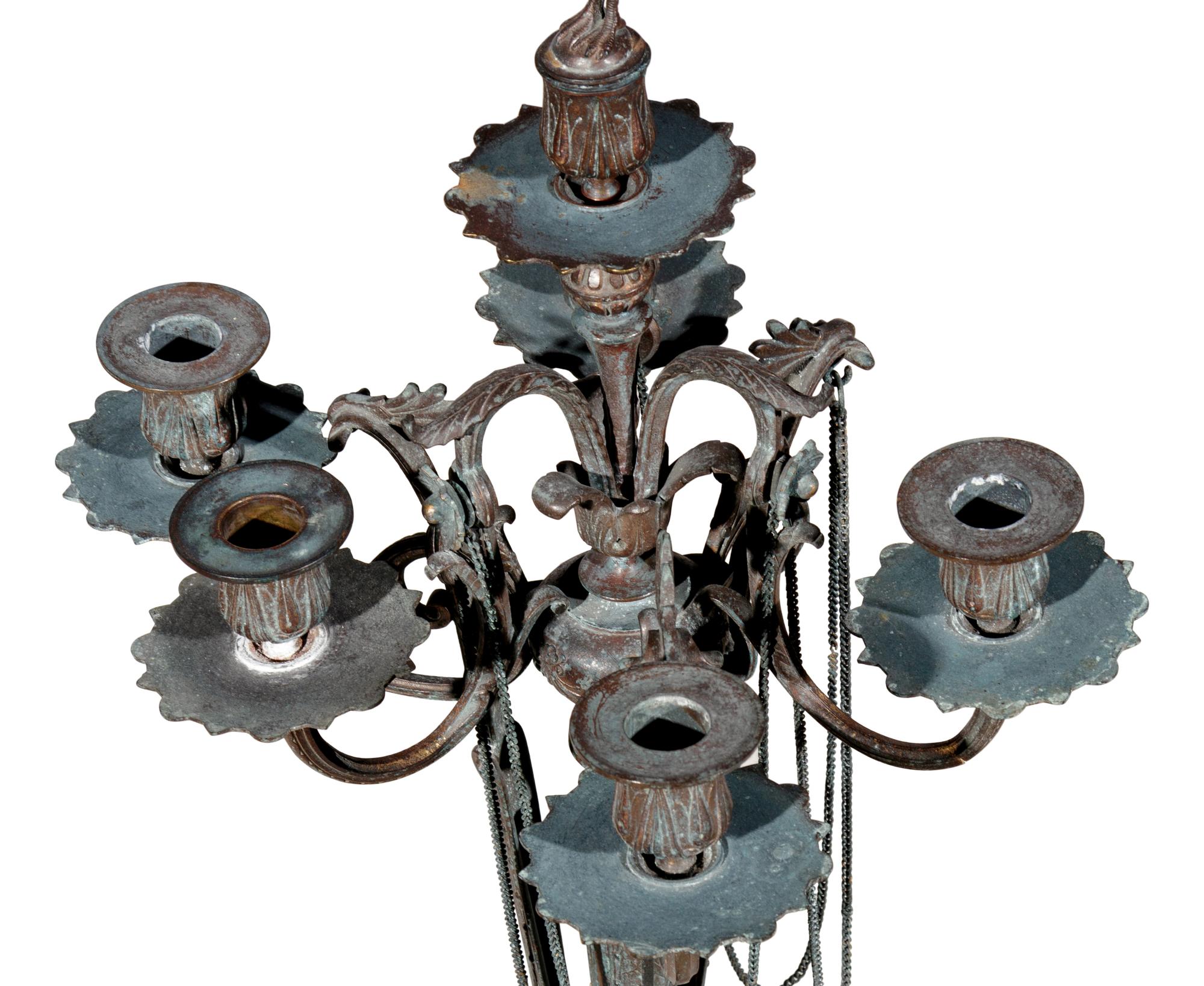 A Charles X Patinated Bronze Five-Light Candelabrum
