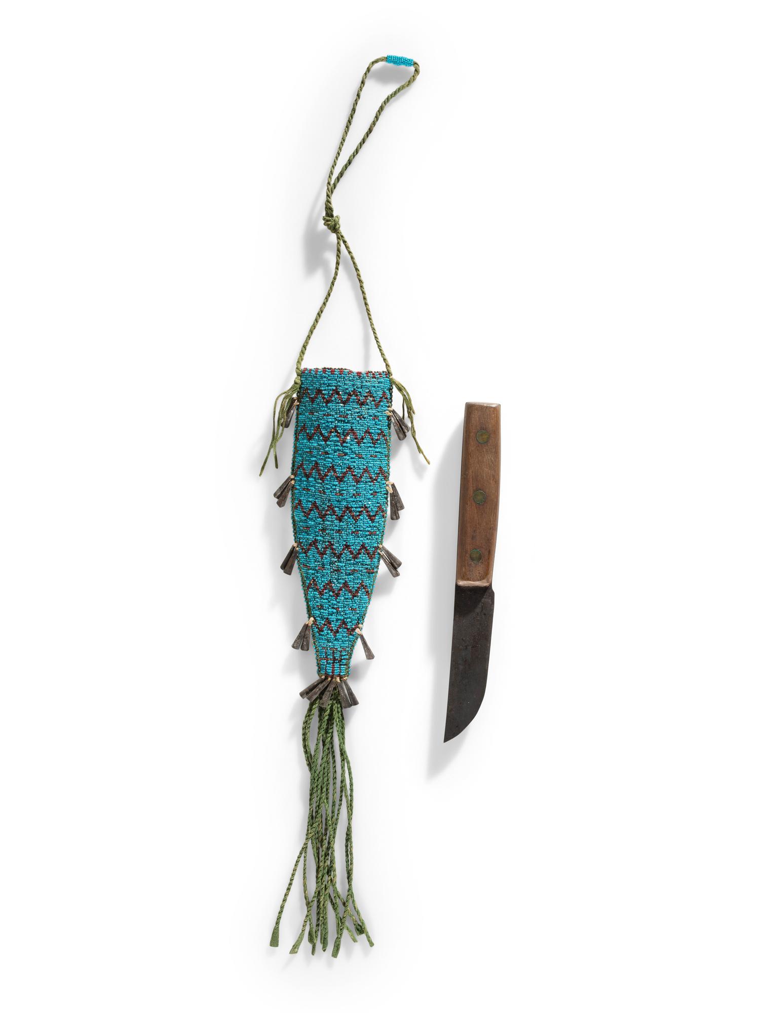 Central Plains Beaded Hide Neck Knife Sheath, with Knife
