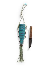Central Plains Beaded Hide Neck Knife Sheath, with Knife