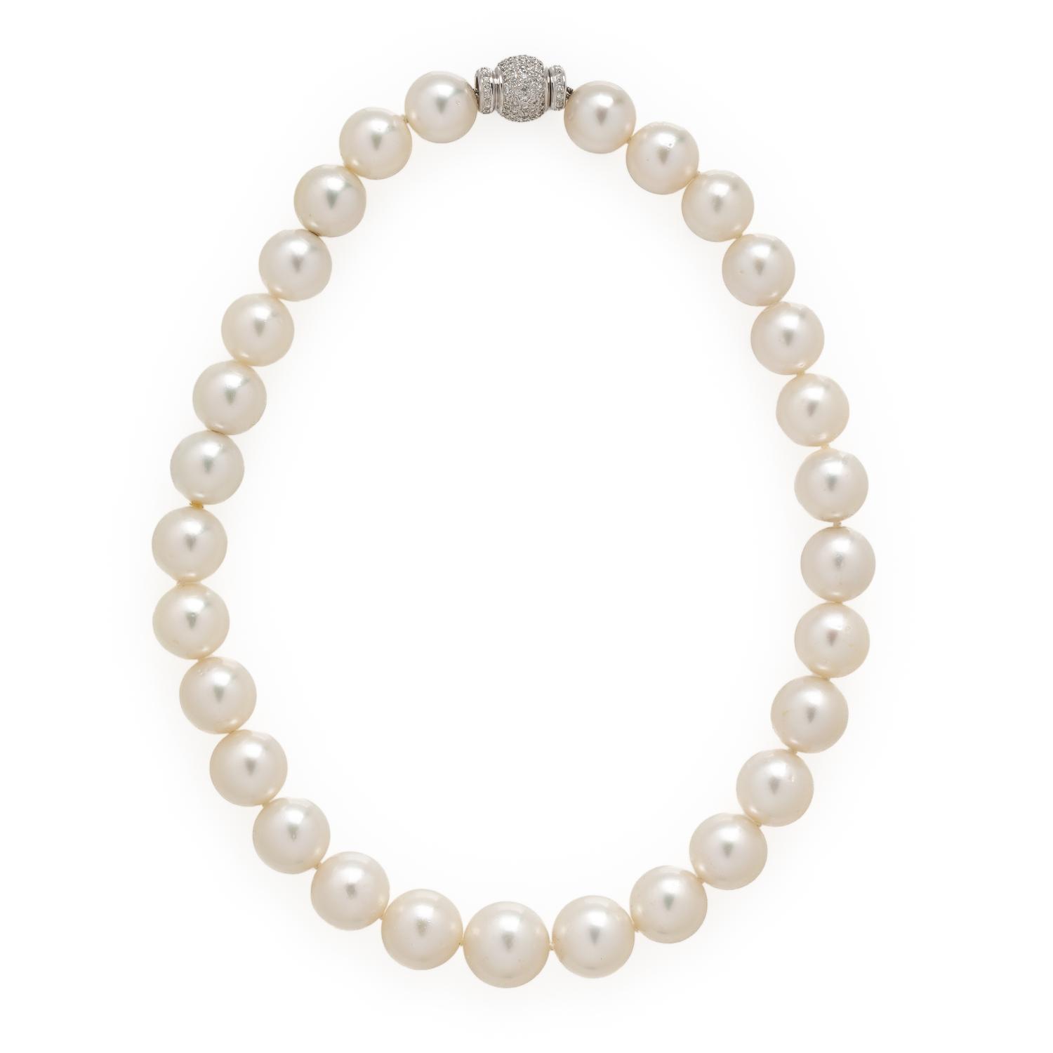 Cultured Pearl, Diamond, and White Gold Necklace