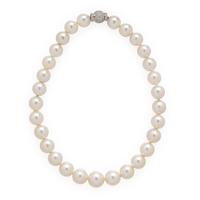 Cultured Pearl, Diamond, and White Gold Necklace