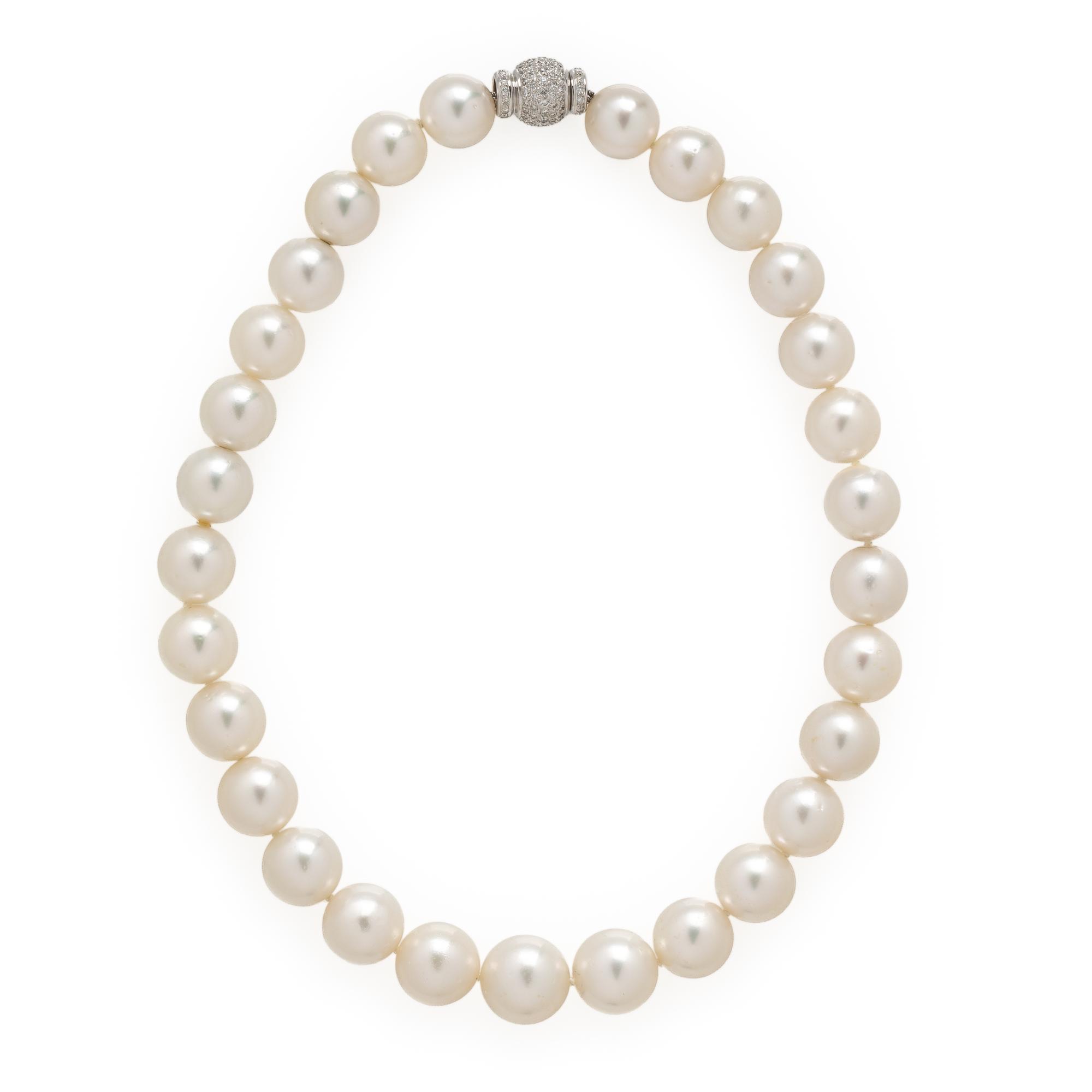 Cultured Pearl, Diamond, and White Gold Necklace