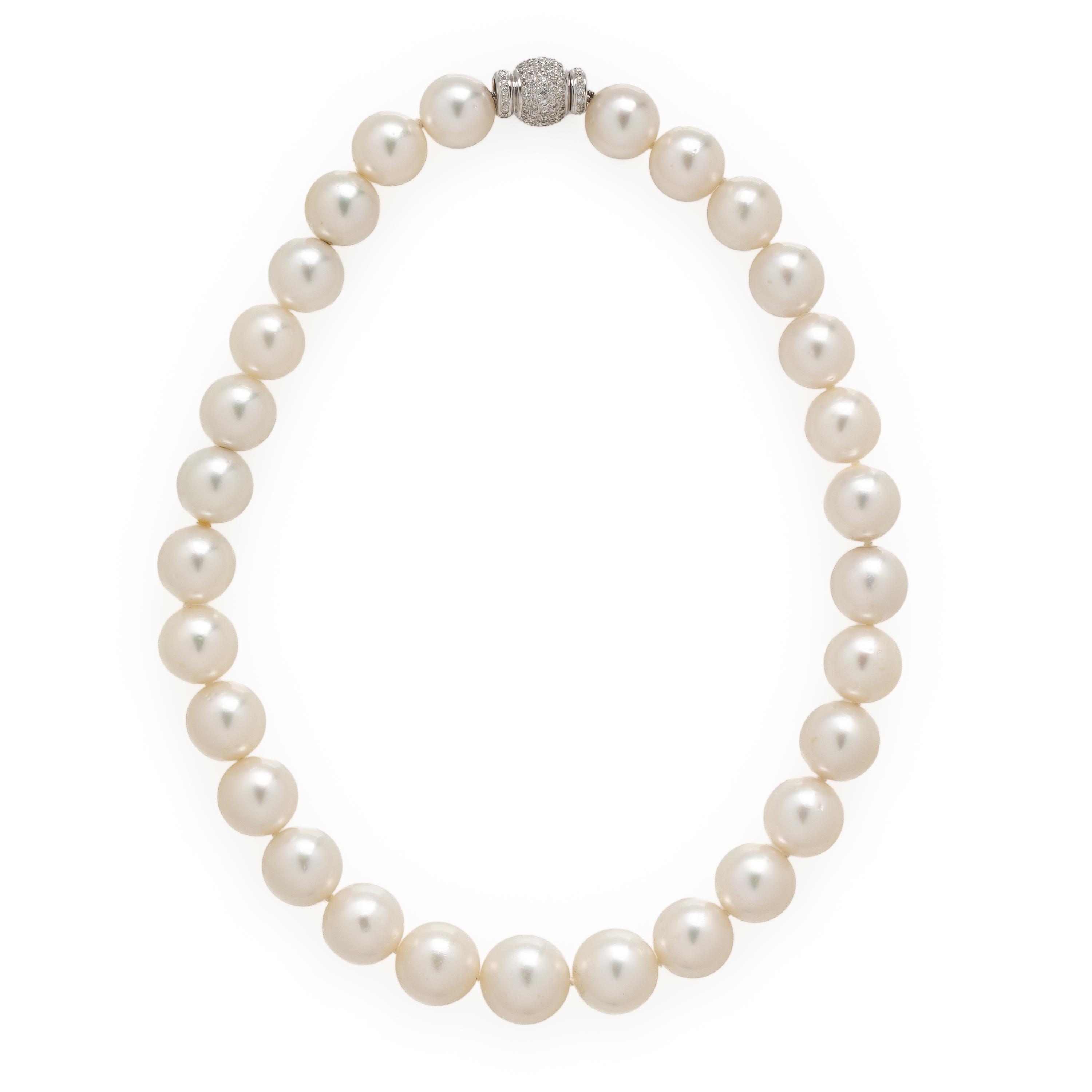 Cultured Pearl, Diamond, and White Gold Necklace