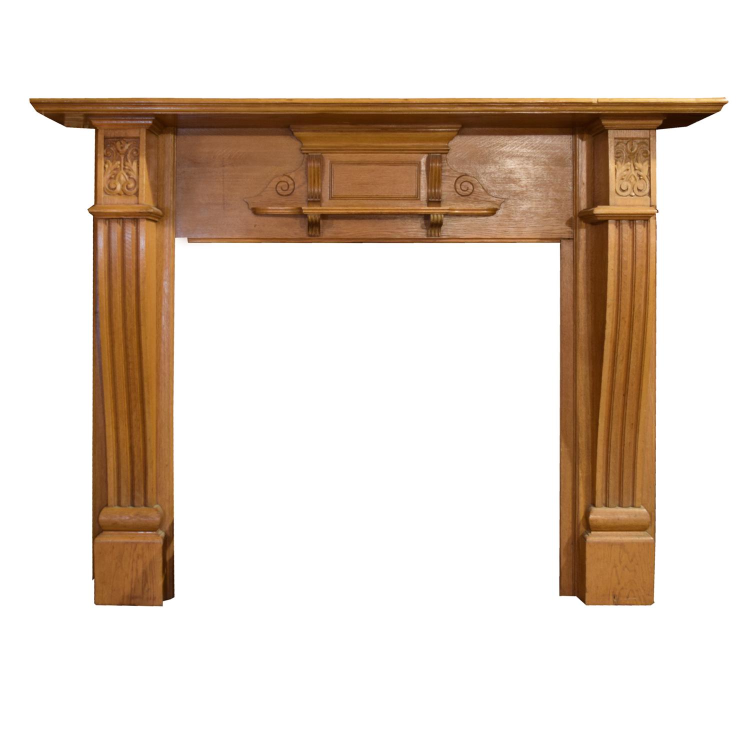 An Oak Half Mantel with Fluted Pilasters 67.5" W x 11.5" D x 53" H — England, Circa 1880