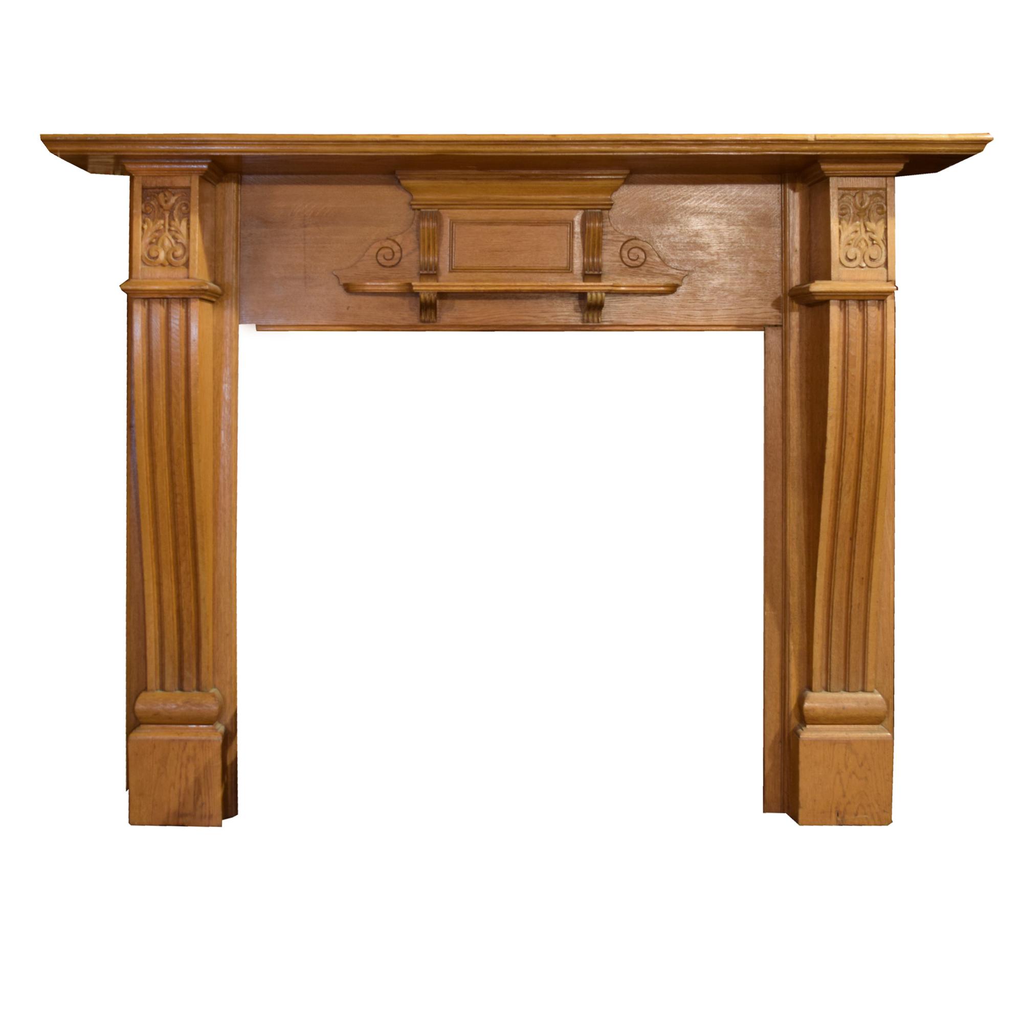 An Oak Half Mantel with Fluted Pilasters 67.5" W x 11.5" D x 53" H — England, Circa 1880