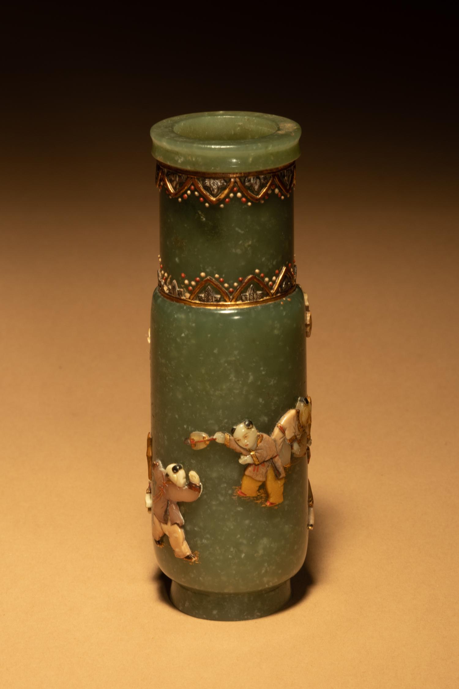 A Small Embellished Spinach Jade Vase