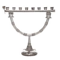 An Israeli Silver Menorah and Sabbath Candelabrum, 20th Century, the detachable top having an eight candle bench with wireworked decora