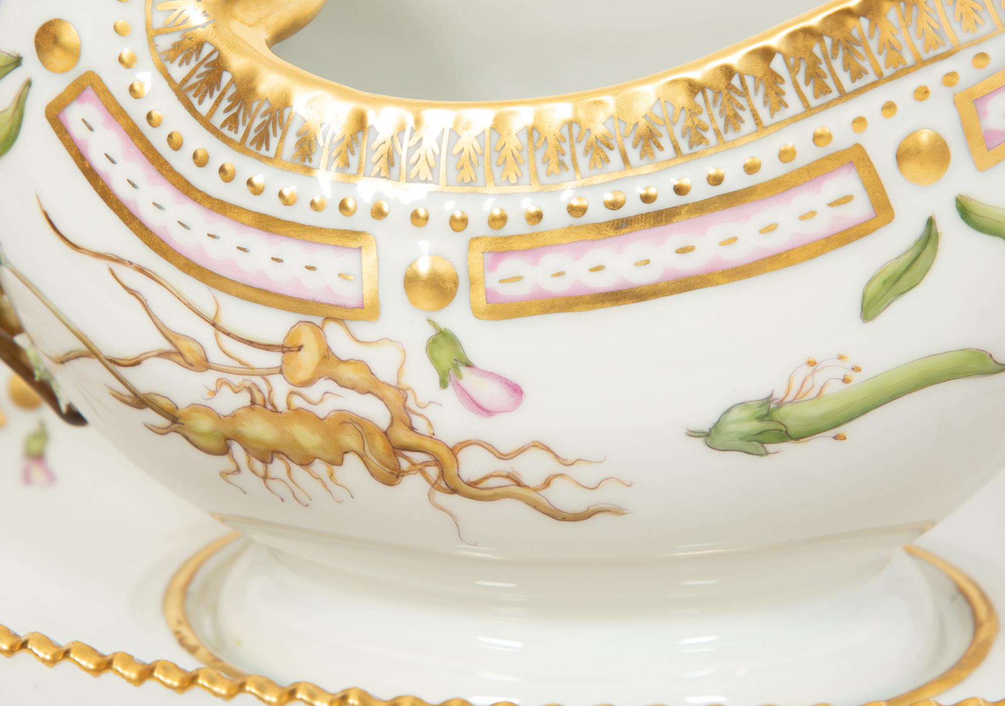 Two Royal Copenhagen Flora Danica Porcelain Sauce Boats with Affixed Underplates