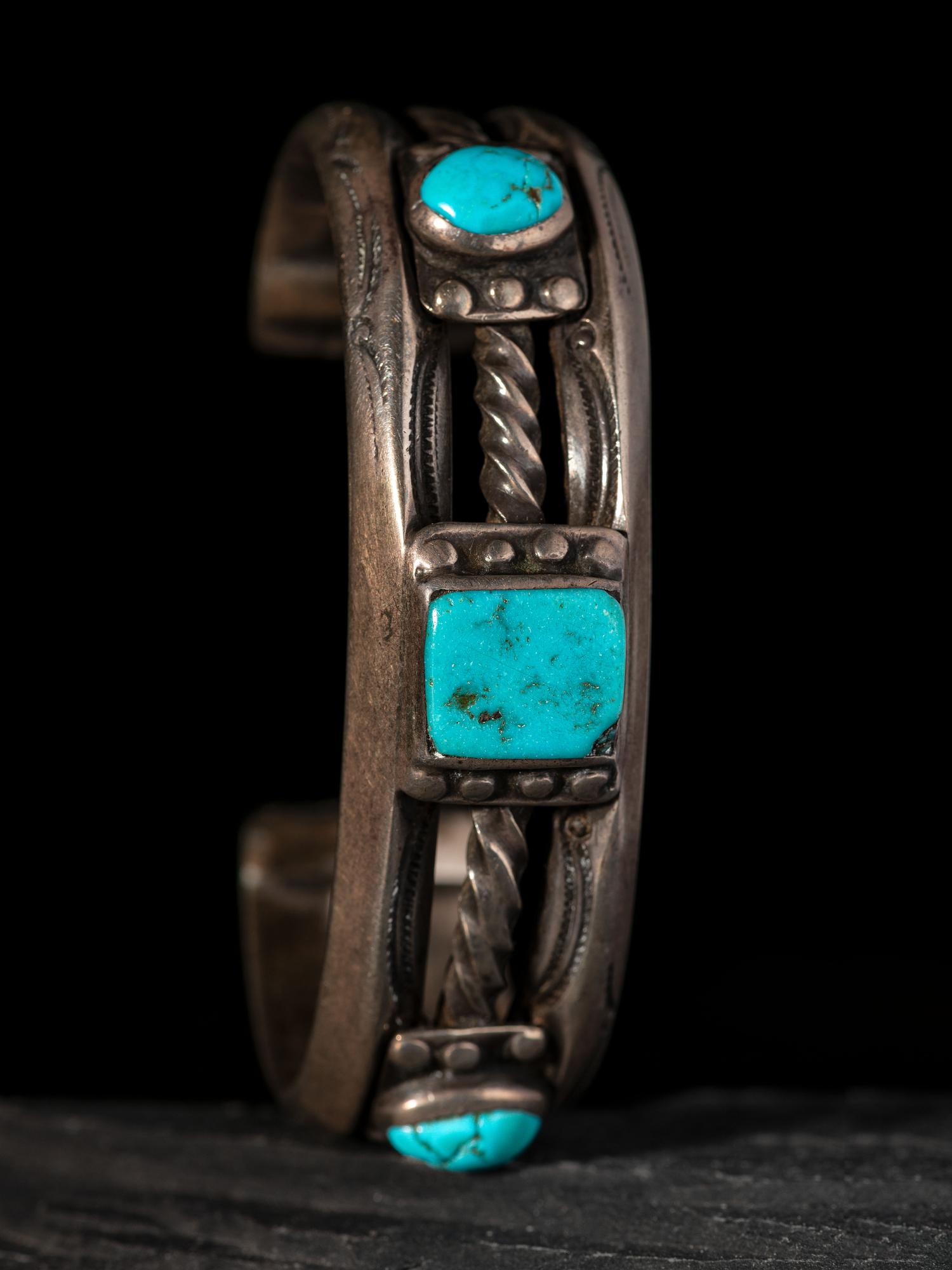 Navajo Ingot Silver and Turquoise Cuff Bracelet