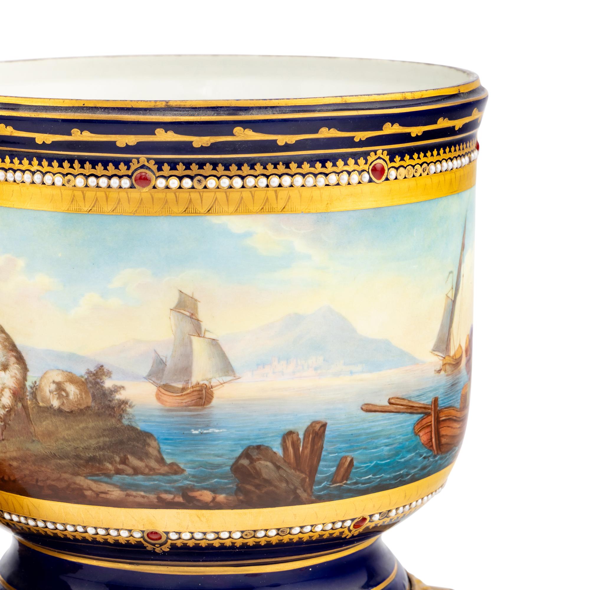 A Pair of Sèvres Style Gilt Bronze Mounted Porcelain Cache Pots