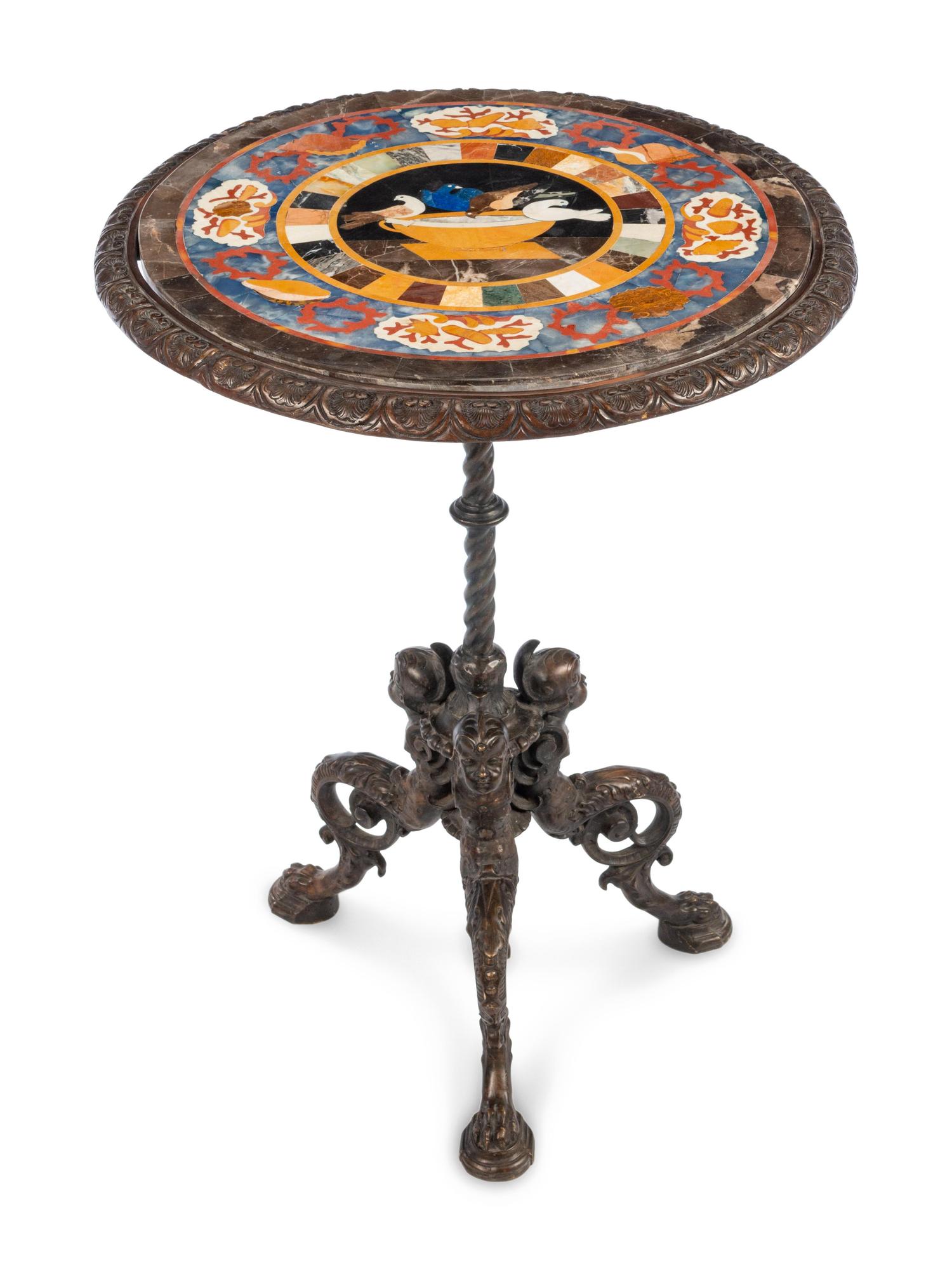 An Italian Bronze Guéridon with a Pietra Dura Top