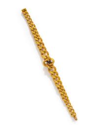 ANTIQUE, YELLOW GOLD, DIAMOND AND SAPPHIRE BRACELET