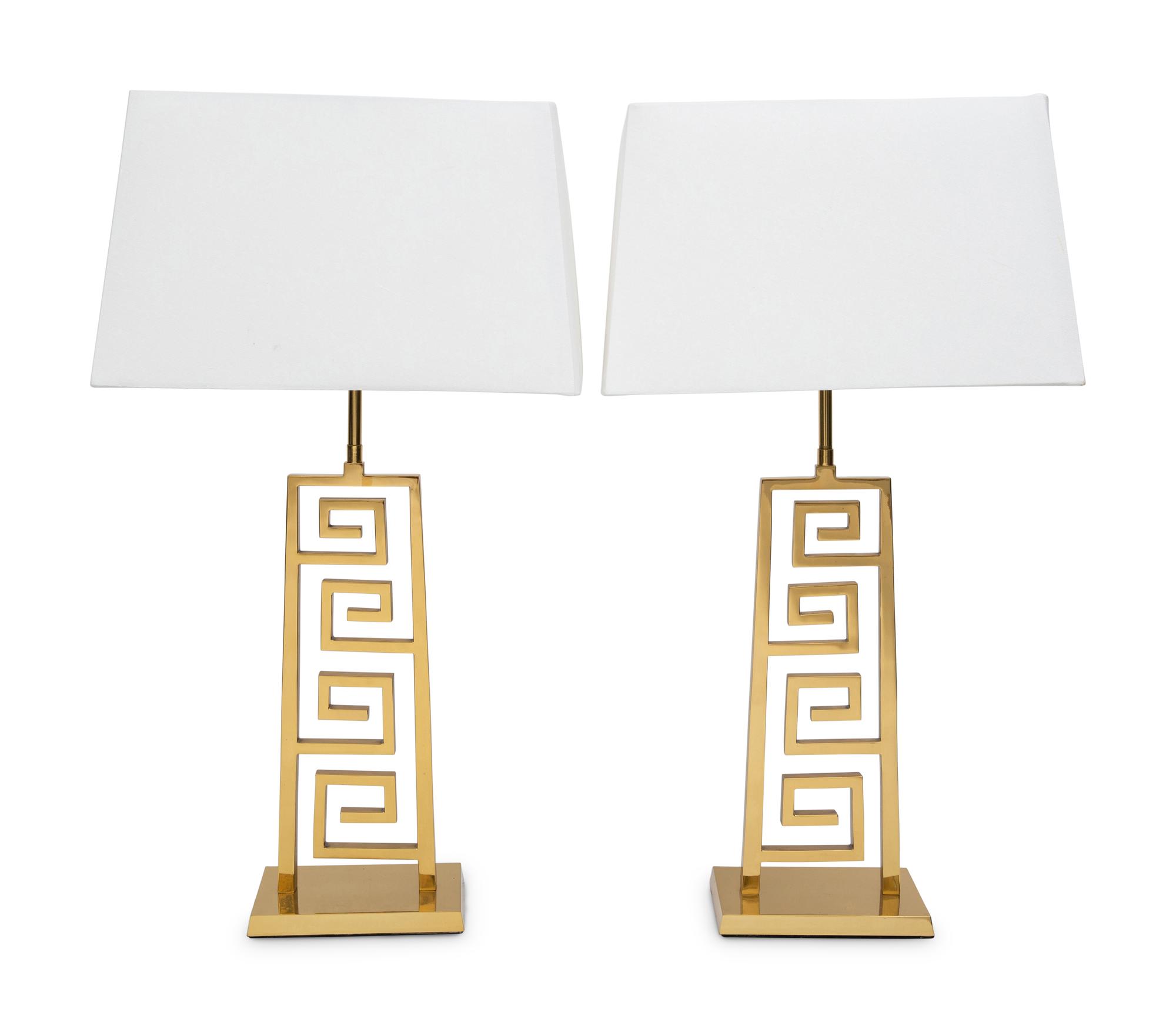 A Pair of Gilt Bronze Greek Key Lamps