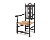 A Rare and Important Painted, Carved and Turned Slat-Back Armchair